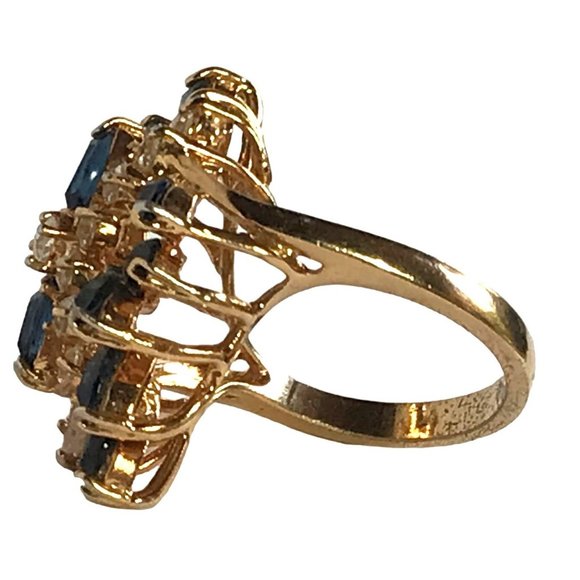Gold Tone Cocktail Ring Dark Blue Marquise and Clear Round Crystal Cluster Sz 6 - Picture 5 of 6